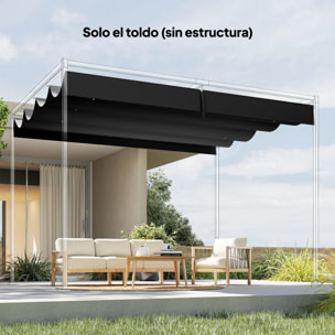 Techo de Pérgola 4 x 3,5 m, Techo de Repuesto Retráctil para Marco de Pérgola de 4x3 m, UV30+, Toldo de Tela Solo para Cenador Jardín con 8 Orificios de Drenaje, Gris Oscuro