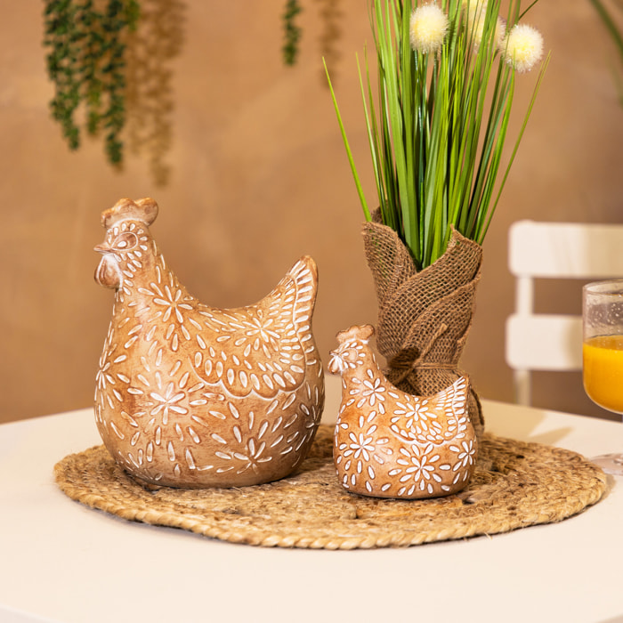Poule déco Linda H.10,5cm résine beige