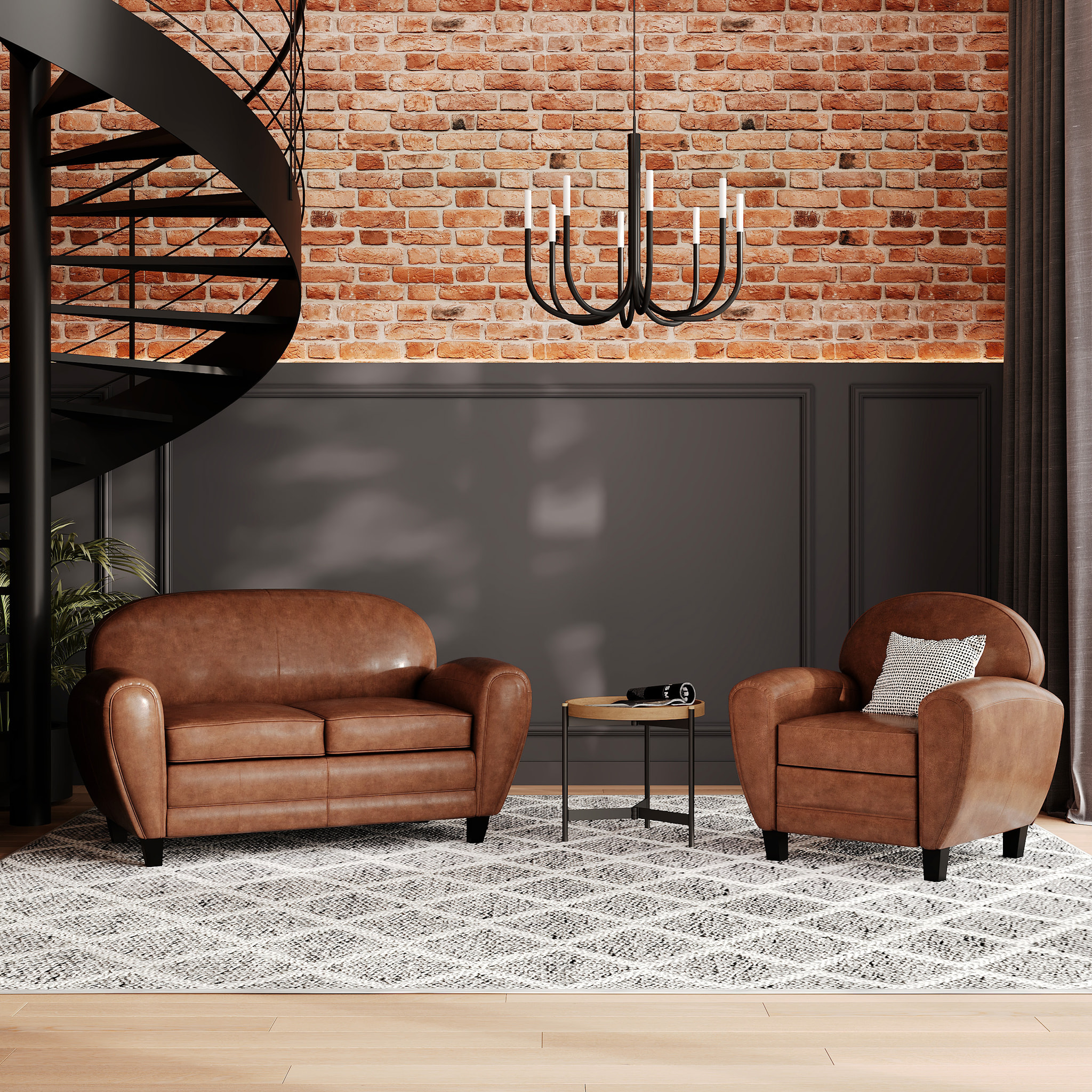 Ensemble canapé et fauteuil camel 3 places - Club - Club