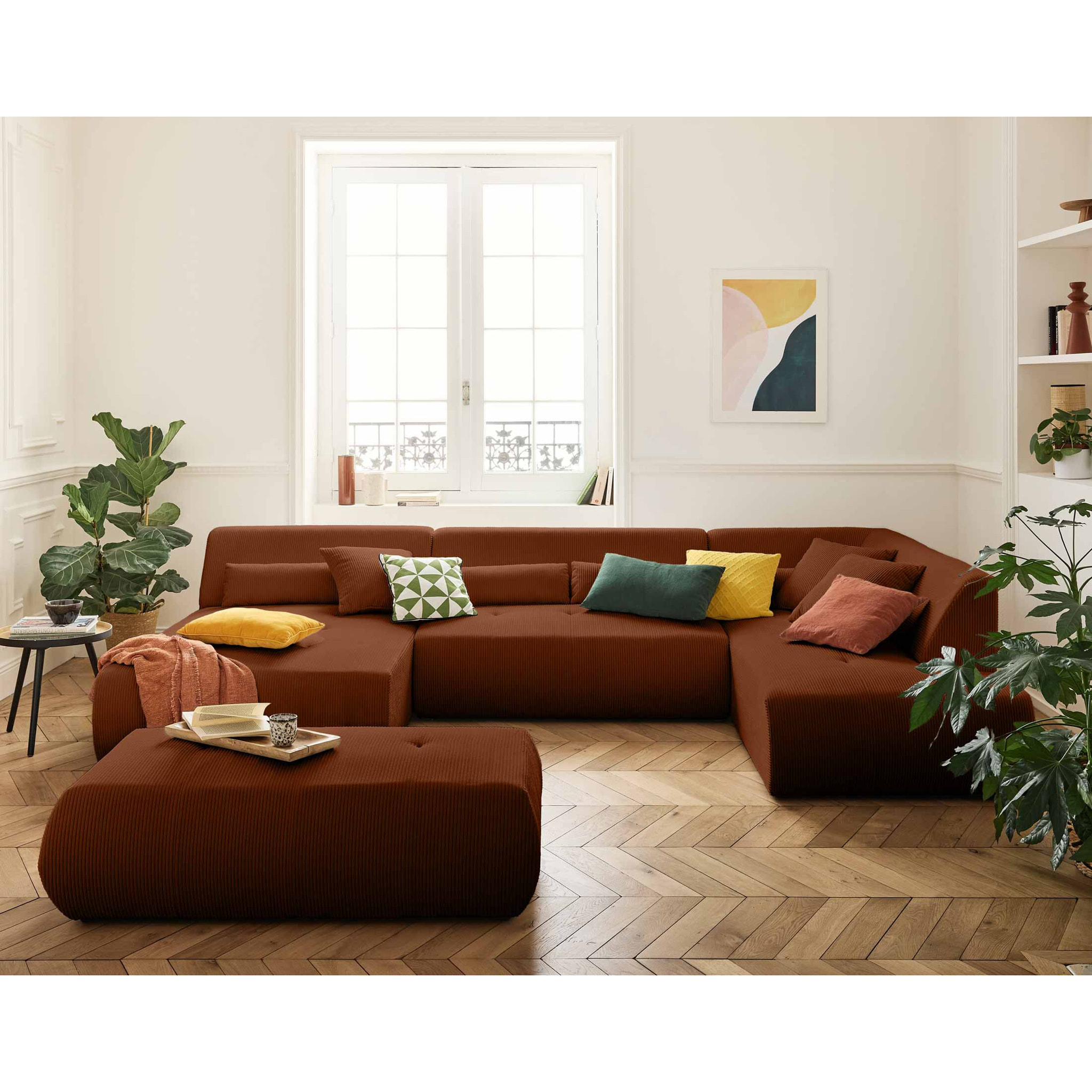 Onyx - pouf d'appoint - en velours côtelé - Terracotta