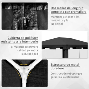 Carpa de Jardín 4x3 m Cenador Desmontable Exterior con 4 Mosquiteras Laterales 2 Puertas con Cremallera y 8 Orificios de Drenaje para Terraza Patio Playa Gris Oscuro