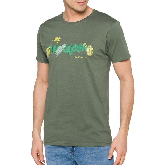 T-shirt in cotone 150 gr Aloha Hot Buttered Verde Militare.