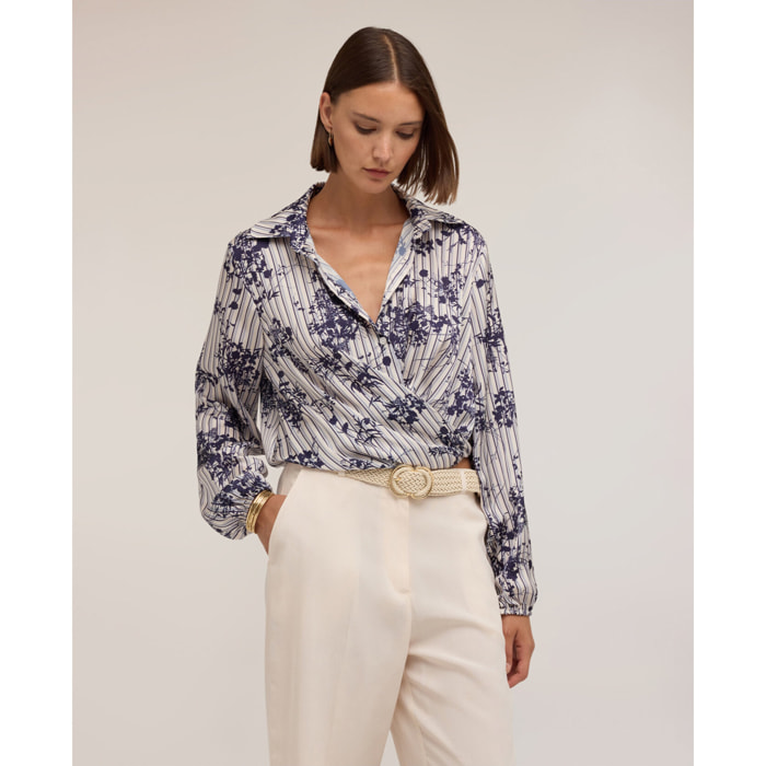 Motivi - Blusa in raso con stampa e drappeggio - Viola