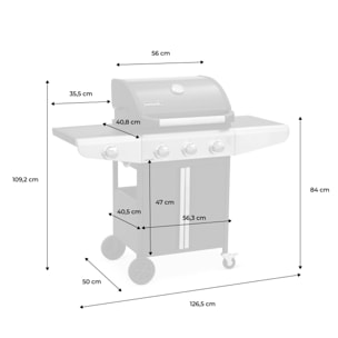 Barbecue au gaz - Bazin 3 Gris anthracite -  Cuisine extérieure 3 brûleurs + 1 feu latéral avec tablettes et thermomètre. rangement. roues
