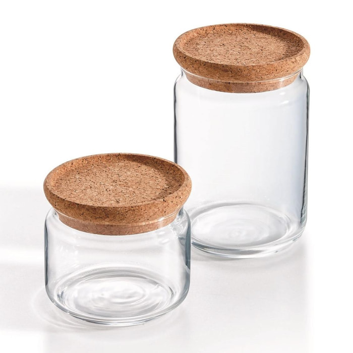 Lot de 2 pots de conservation Pure Jar Cork - Luminarc - En verre avec couvercle liège - 1L + 0,5L