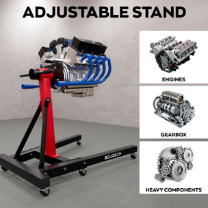 Keplero - Cavalletto di Sostegno per Motore max 900Kg in Acciaio Supporto con Bracci Girevoli 360° Nero