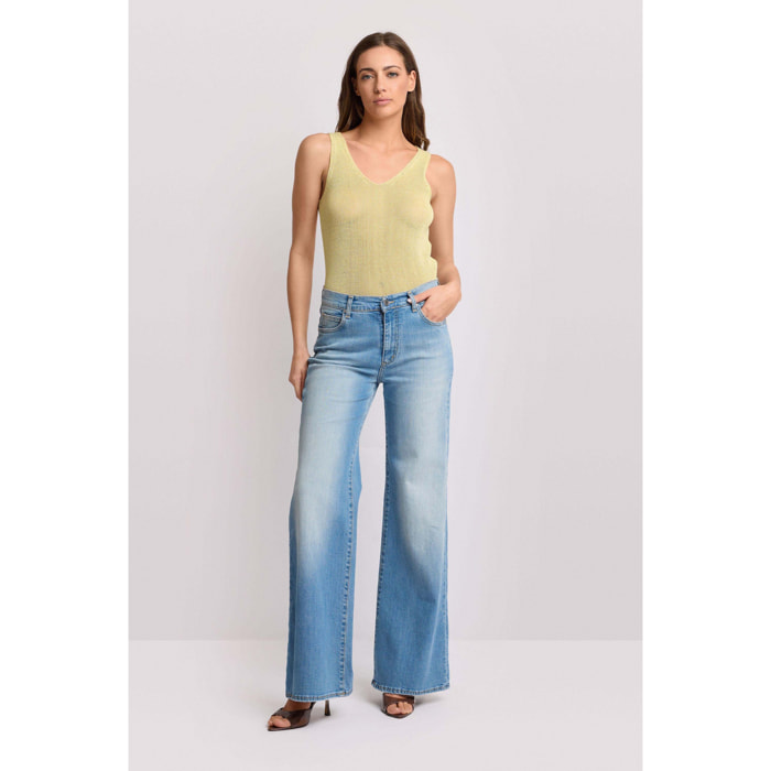 Kocca - Pantaloni in denim design wide leg Donna, Denim