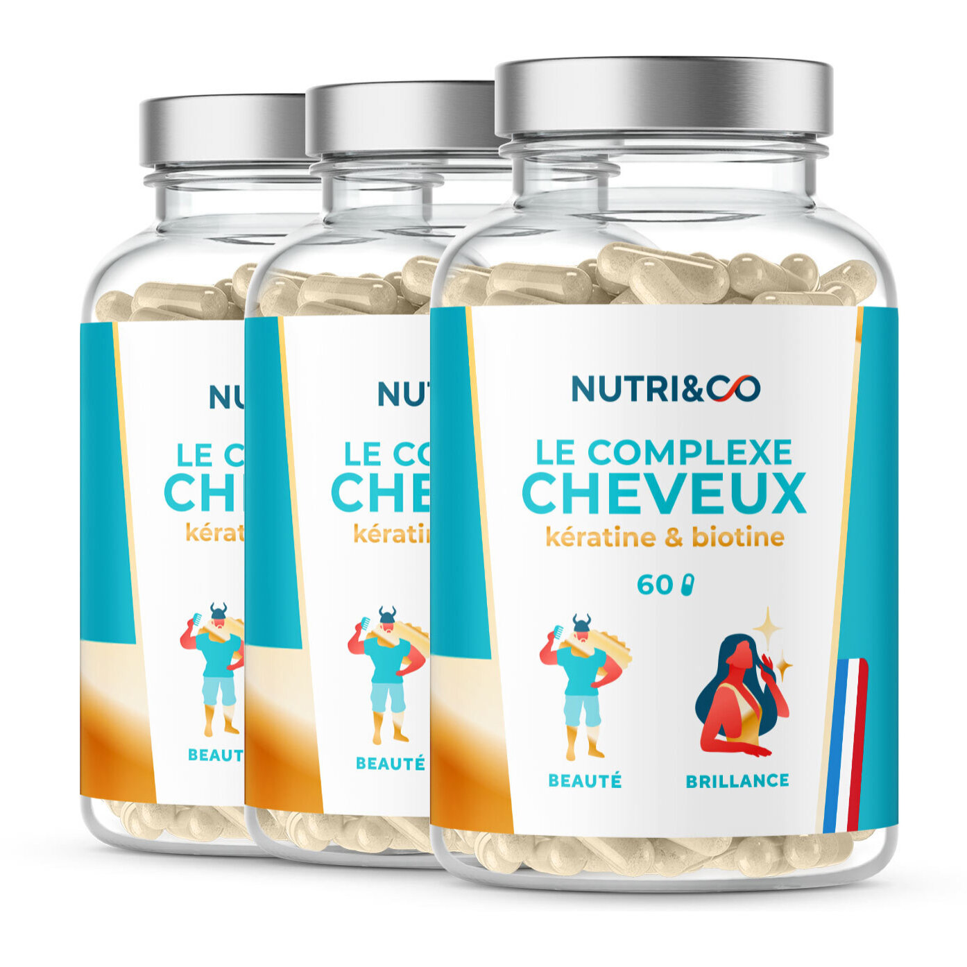 Complexe Cheveux Kératine & Biotine Ongles et Cheveux - 60 gélules - Lot de 3