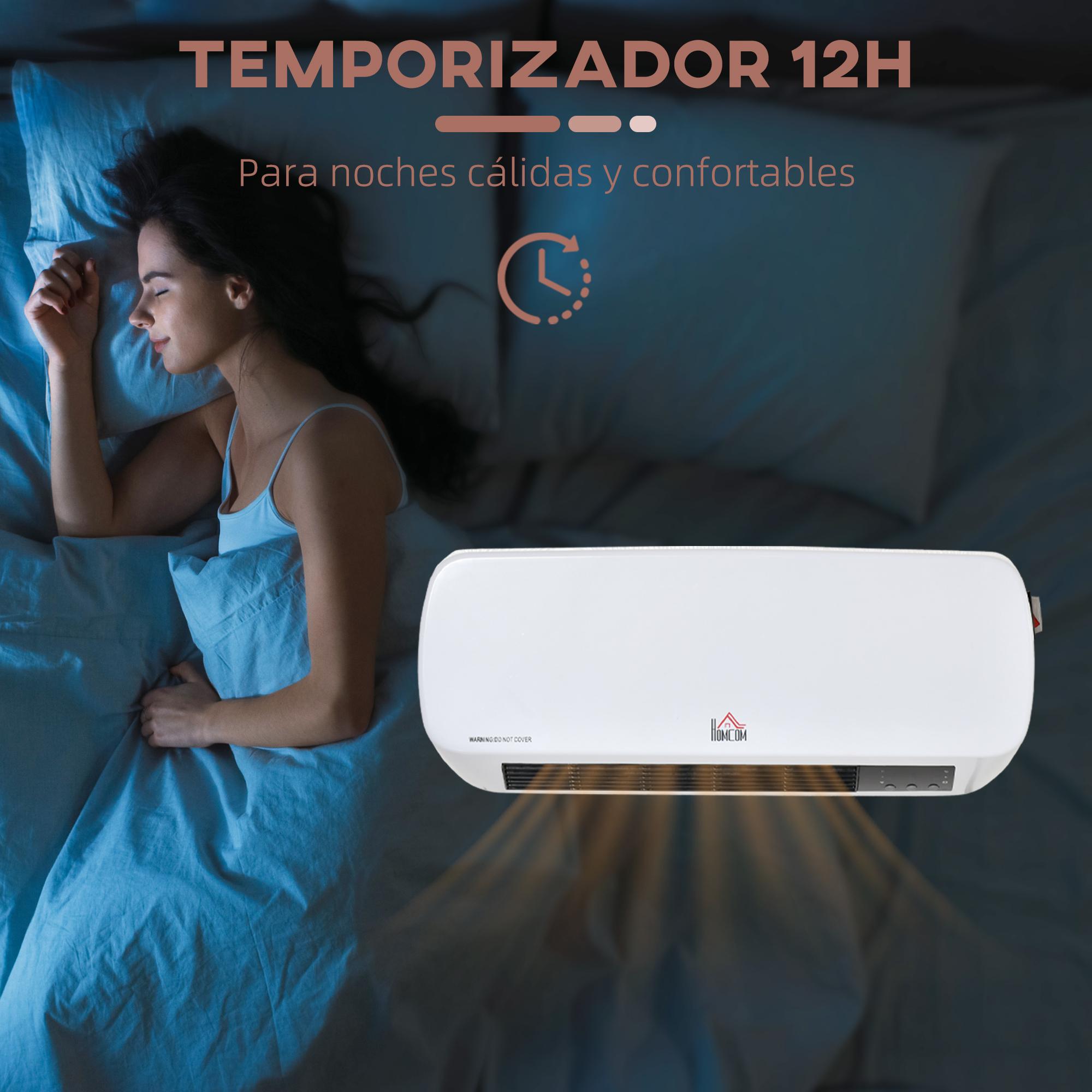 Calefactor Baño de Pared 1000W/2000W con Mando a Distancia 3 Modos de Viento Temporizador de 12H Termostato y Sistema Antivuelco para 25 m² 45x18,6x11,5 cm Blanco