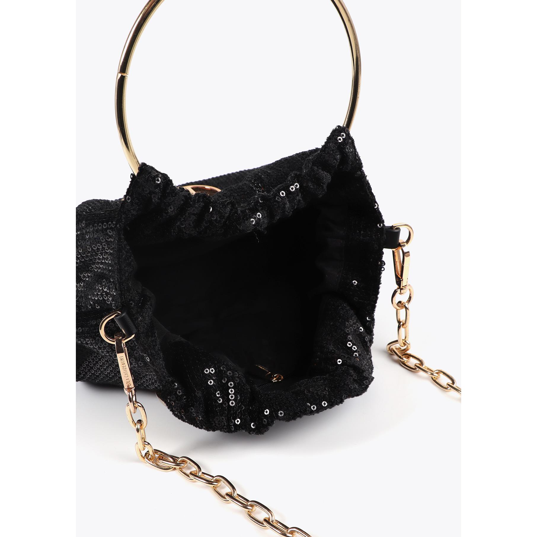 Borsetta in tessuto di paillettes con manico circolare