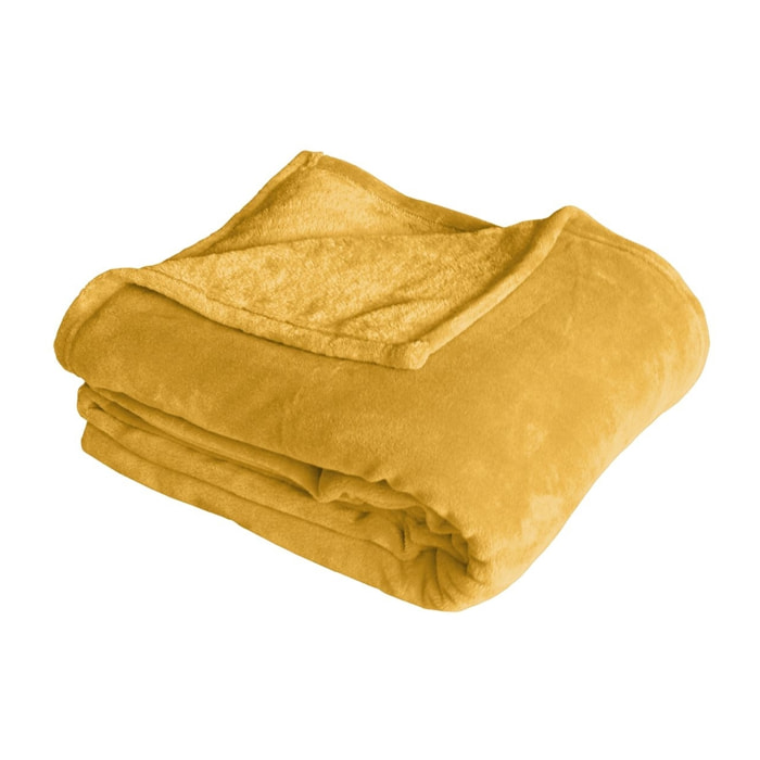 Couverture unie en molleton - Jaune moutarde