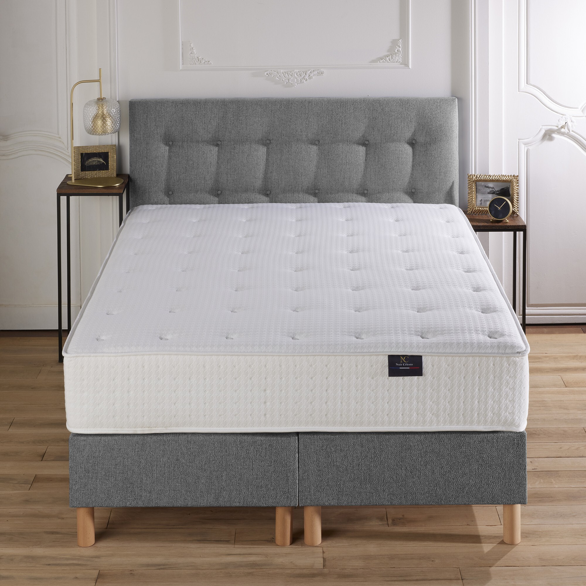 Ensemble Comète + tête de lit capitonnée - Matelas ressorts ensachés