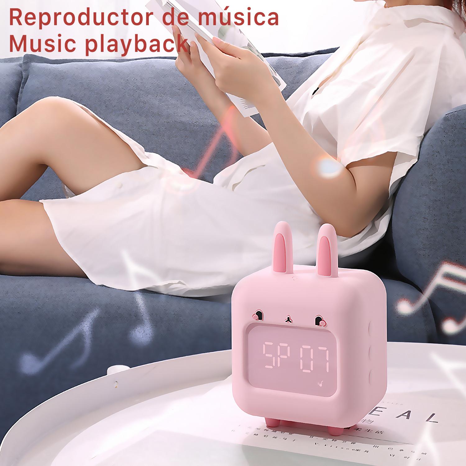 Reloj despertador infantil Conejito con luz LED. Batería recargable.