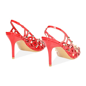 Zapatos de mujer de tacón slingback rojos trenzados