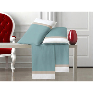 Completo IPERSAN doppia balza RASO 2 Piazze Bordo RASO Bianco/Panna fondo Petrolio