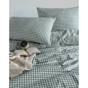 Housse de couette + taie(s) oreiller "Vichy vert" 100% coton imprimé.