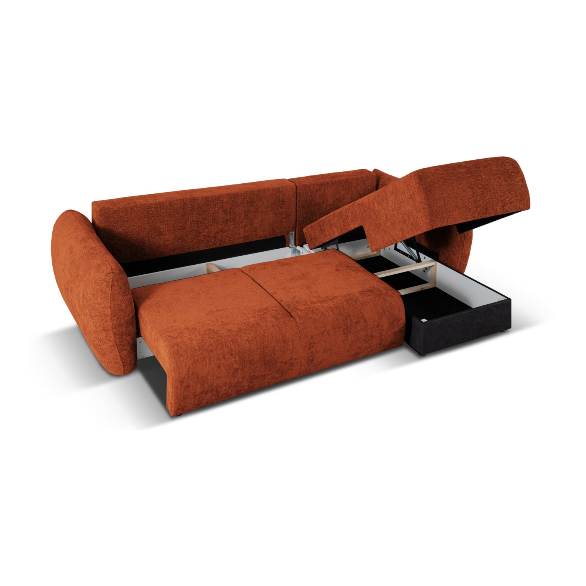 Canapé d'angle droit convertible avec coffre de rangement "Matera" 4 places en chenille terracotta