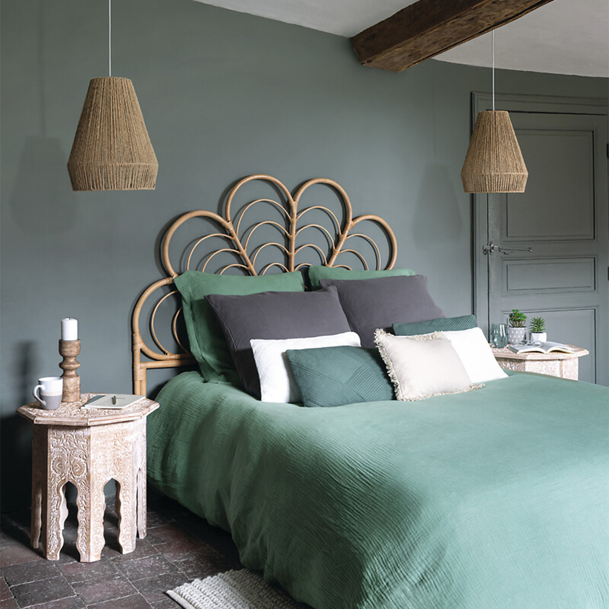 Parure de lit gaze de coton vert céladon 260x240cm