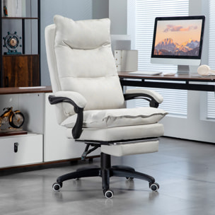Vinsetto Silla de Oficina Ejecutiva con Masaje, Silla de Escritorio Ergonómica con Altura Ajustable, Respaldo Reclinable, Reposapiés, Mando con Cable, Giratoria 360°, Crema