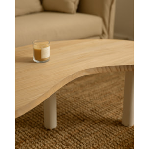 Table basse en bois massif aux formes organiques plateau en chêne moyen et pieds blancs en différentes tailles