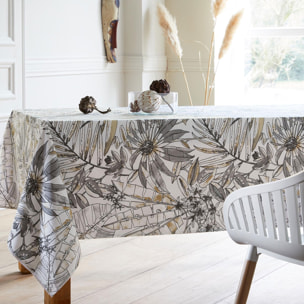 Nappe rectangulaire enduite florale - Gris clair
