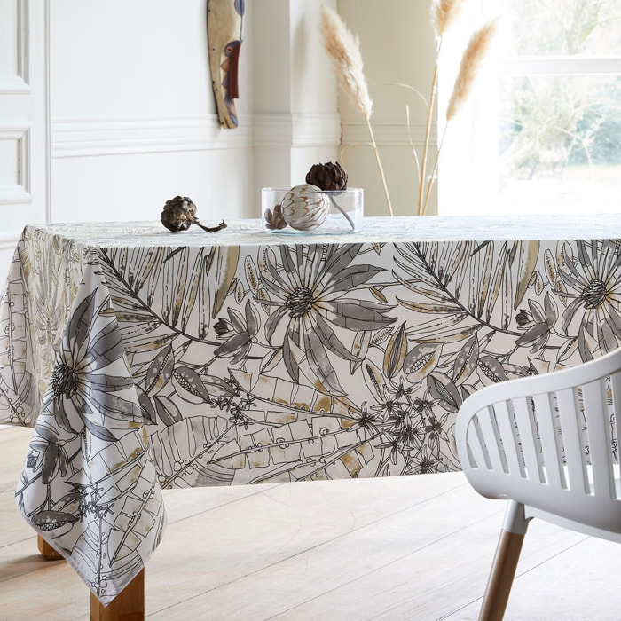Nappe rectangulaire enduite florale - Gris clair