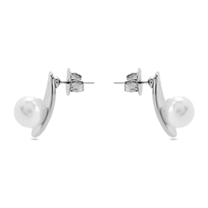 Pendientes con Perla Blanca acabado plata