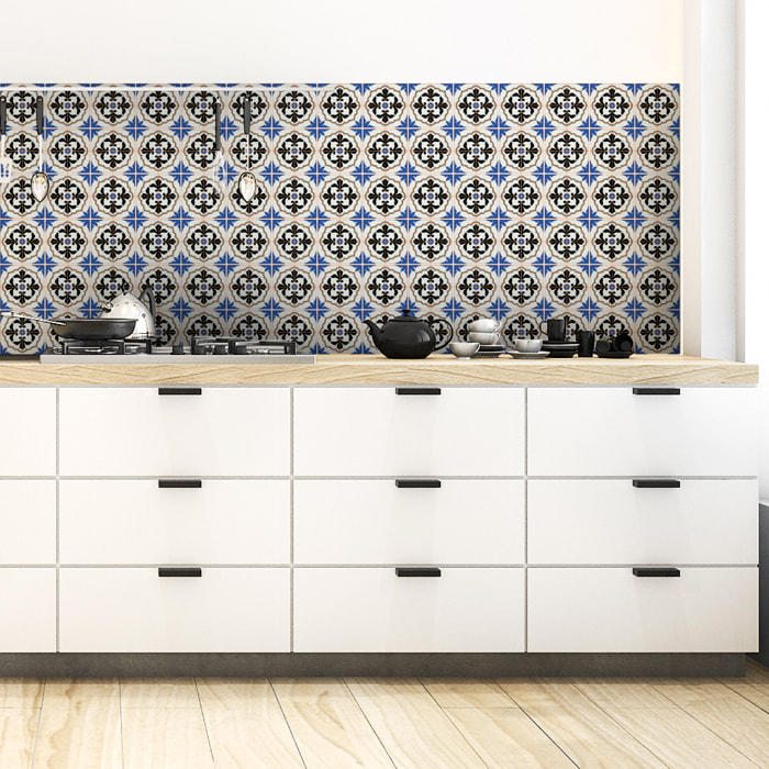 Stickers muraux - Sticker Mural Carrelage adhésif Cuisine Salle de Bain - 30 STICKERS CARREAUX DE CIMENT AZULEJOS MAURO