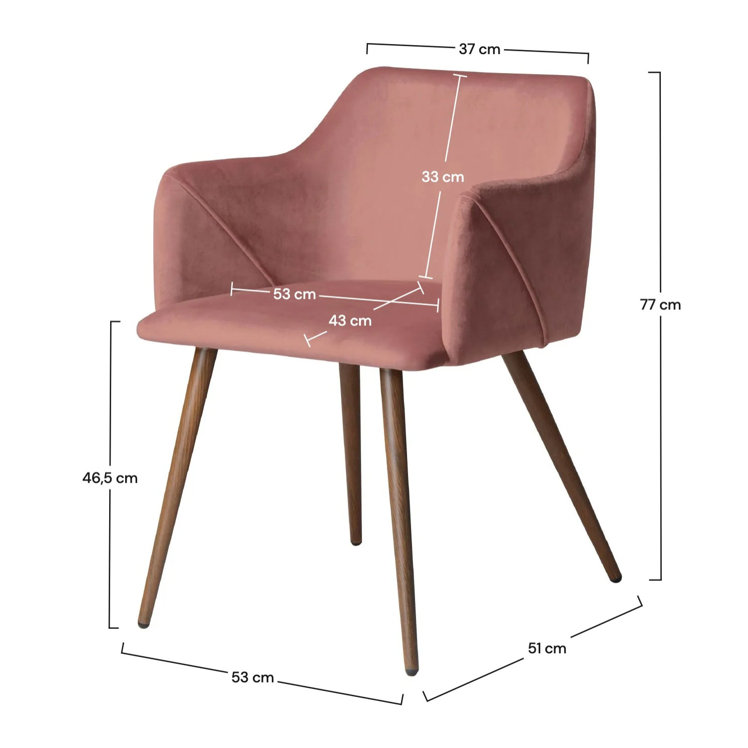 Lot de 2 chaises avec accoudoirs en velours rose - Daisy