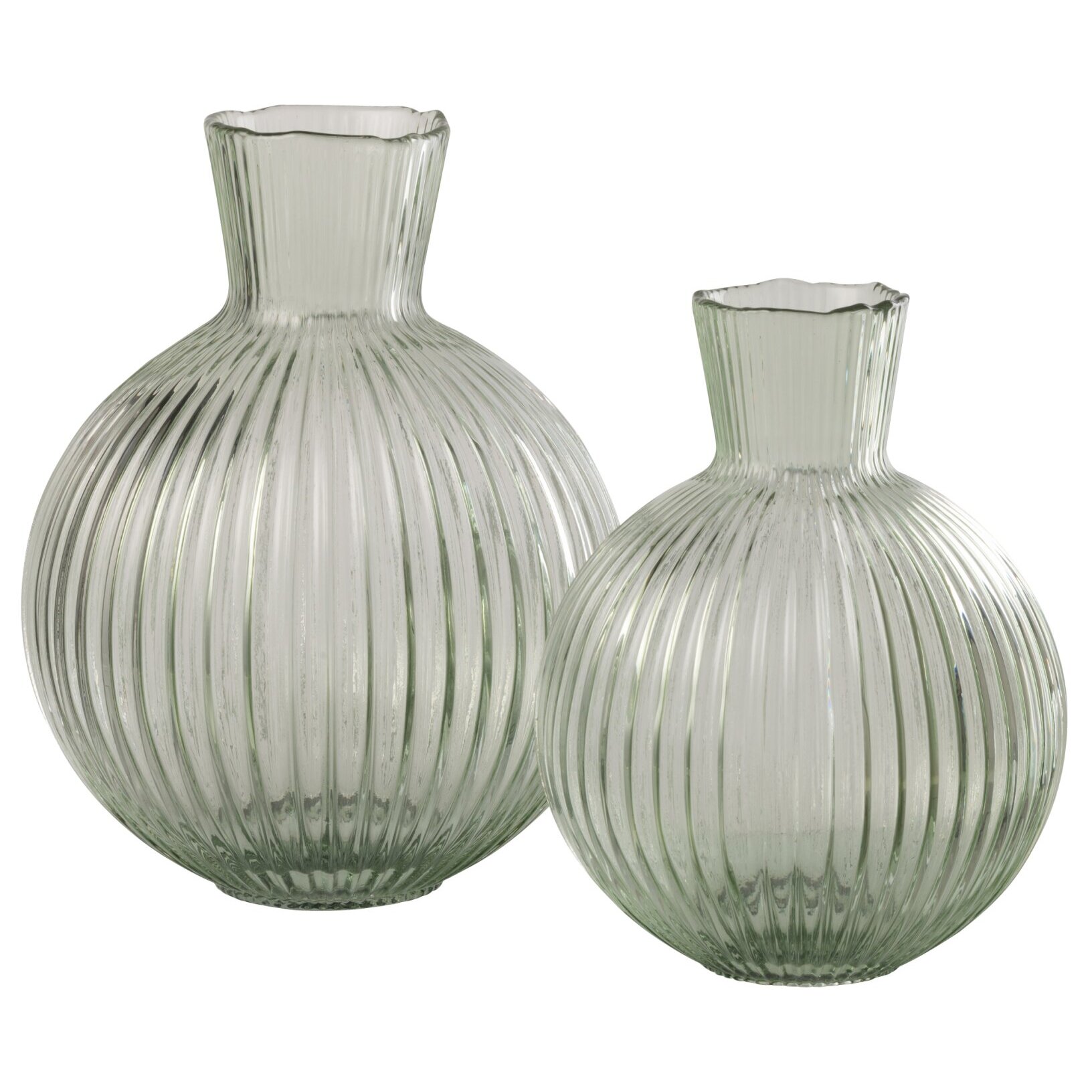J-Line Vase Balle Cotelié - verre - gris vert - small