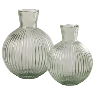 J-Line Vase Balle Cotelié - verre - gris vert - small