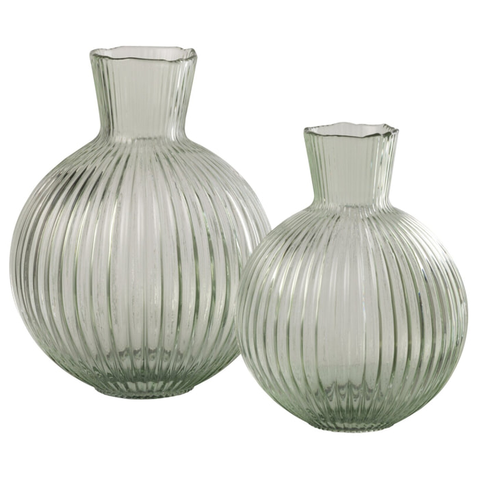 J-Line Vase Balle Cotelié - verre - gris vert - small