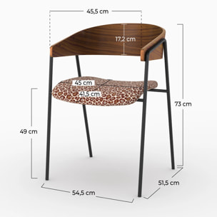 Lot de 2 chaises en tissu léopard bordeaux et bois de noyer - Esmée