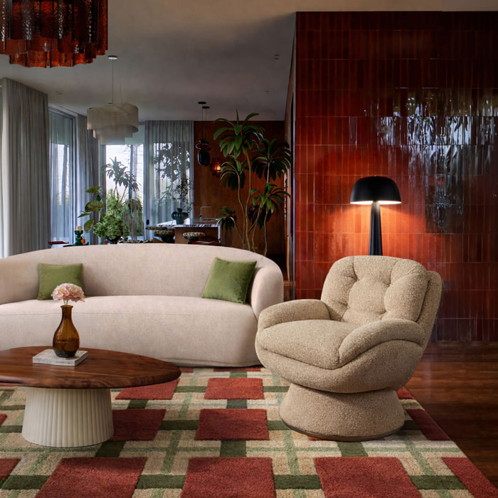 Fauteuil pivotant en tissu beige GUSTAVE