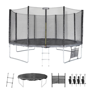Trampoline 430cm gris avec filet de protection.  échelle. bâche. filet pour chaussures. kit d'ancrage - Vénus XXL- Trampoline de jardin 430 cm 4m| Qualité PRO|Normes EU