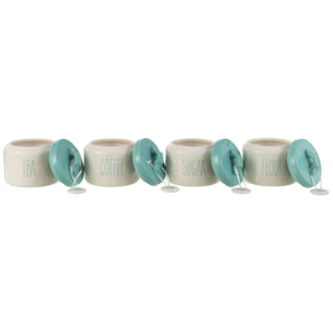 J-Line pot de conservation Farine/Sucre/Café/Thé - céramique - blanc/bleu - 4 pcs