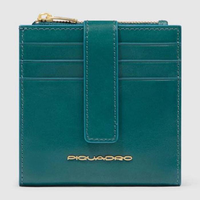 Piquadro Portacarte di credito in pelle con portamonete, schermato con protezione RFID