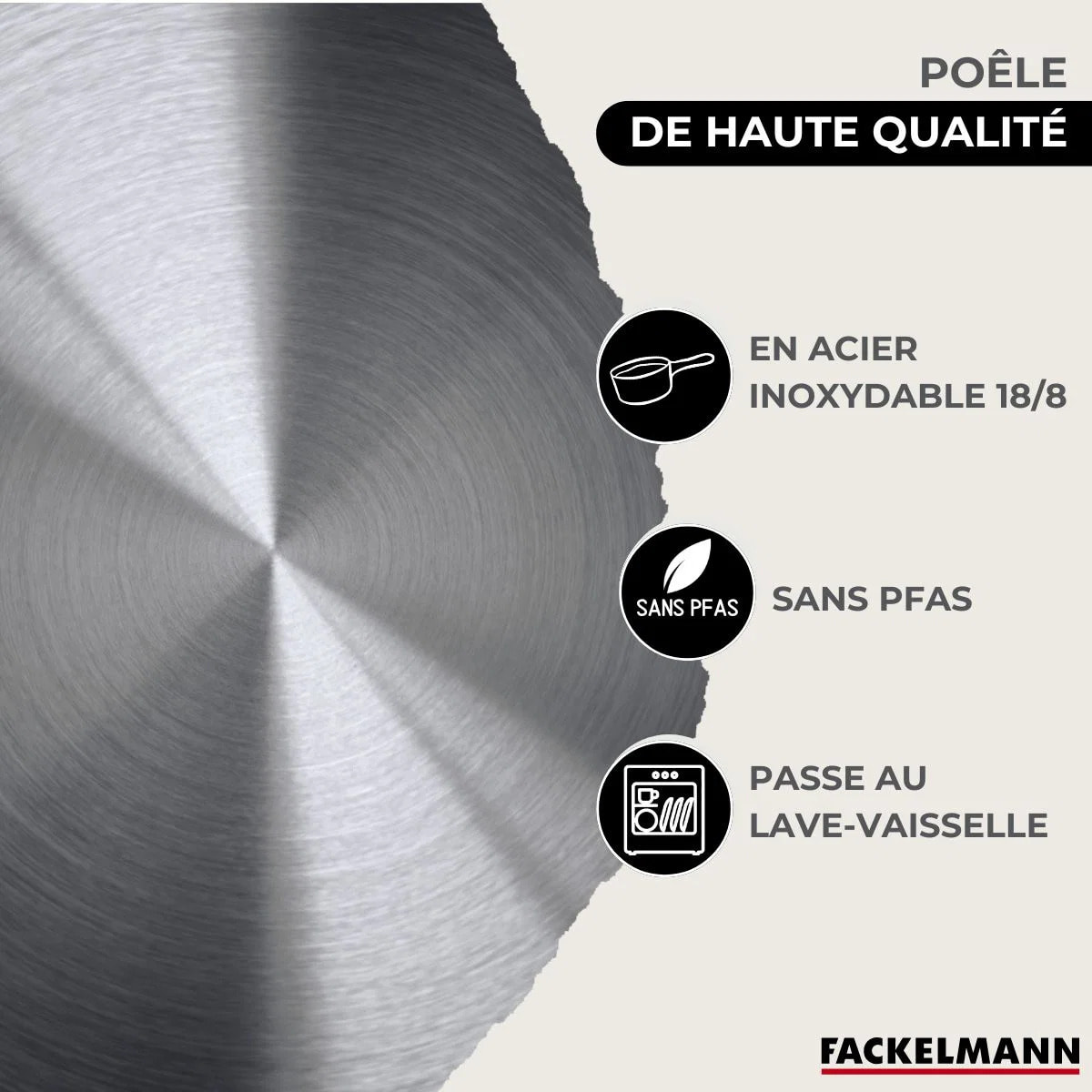 Set de 3 poêles 20 24 et 28 cm en inox et 3 couvercles en verre Fackelmann Eterna
