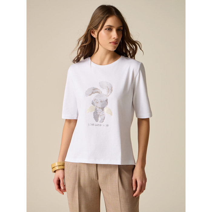 Oltre - T-shirt in jersey con applicazioni - Bianco