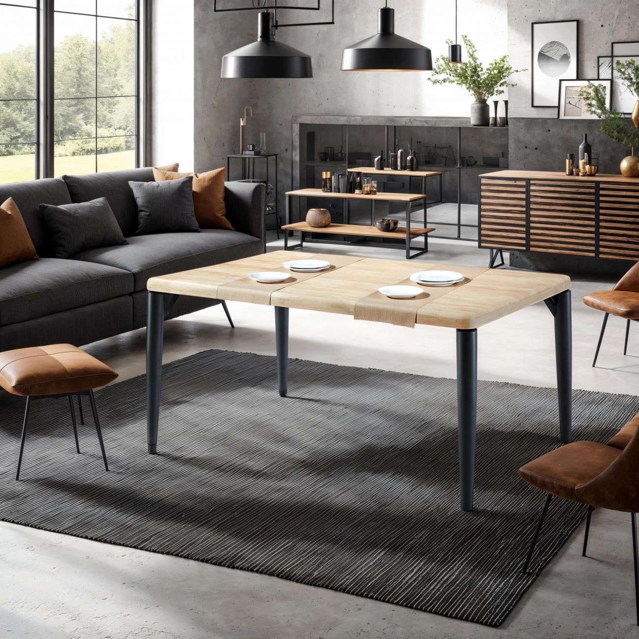 Mesa de comedor Padma 160 Negro - Roble