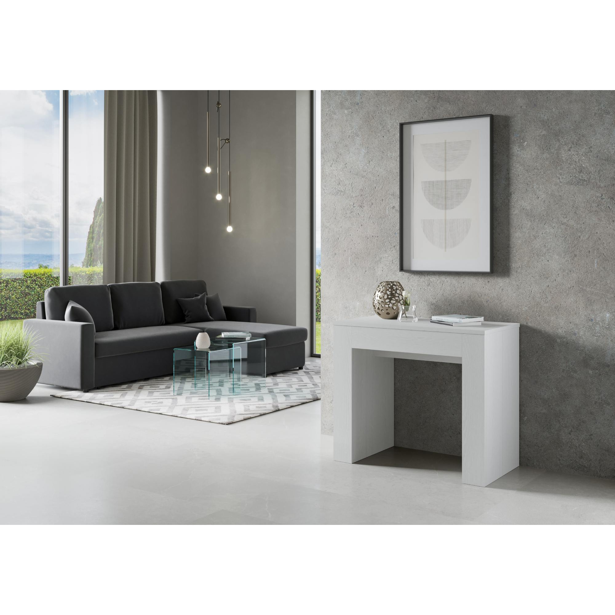 Console extensible 90x49/307 cm Extra Frêne Blanc rallonges internes