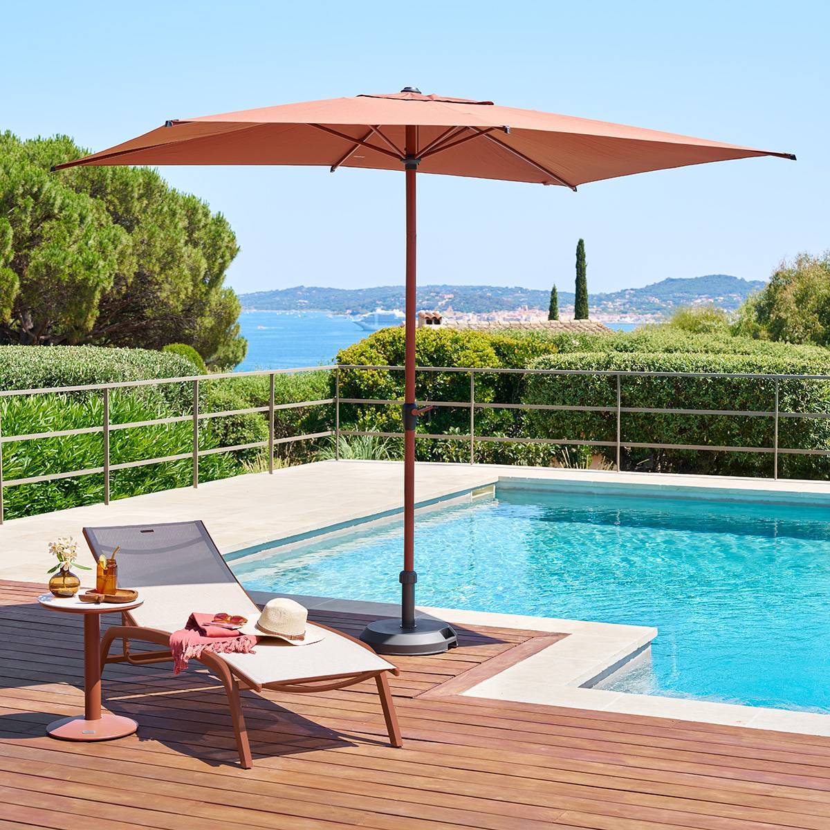 Parasol droit rectangulaire inclinable Loompa 3x2m acajou