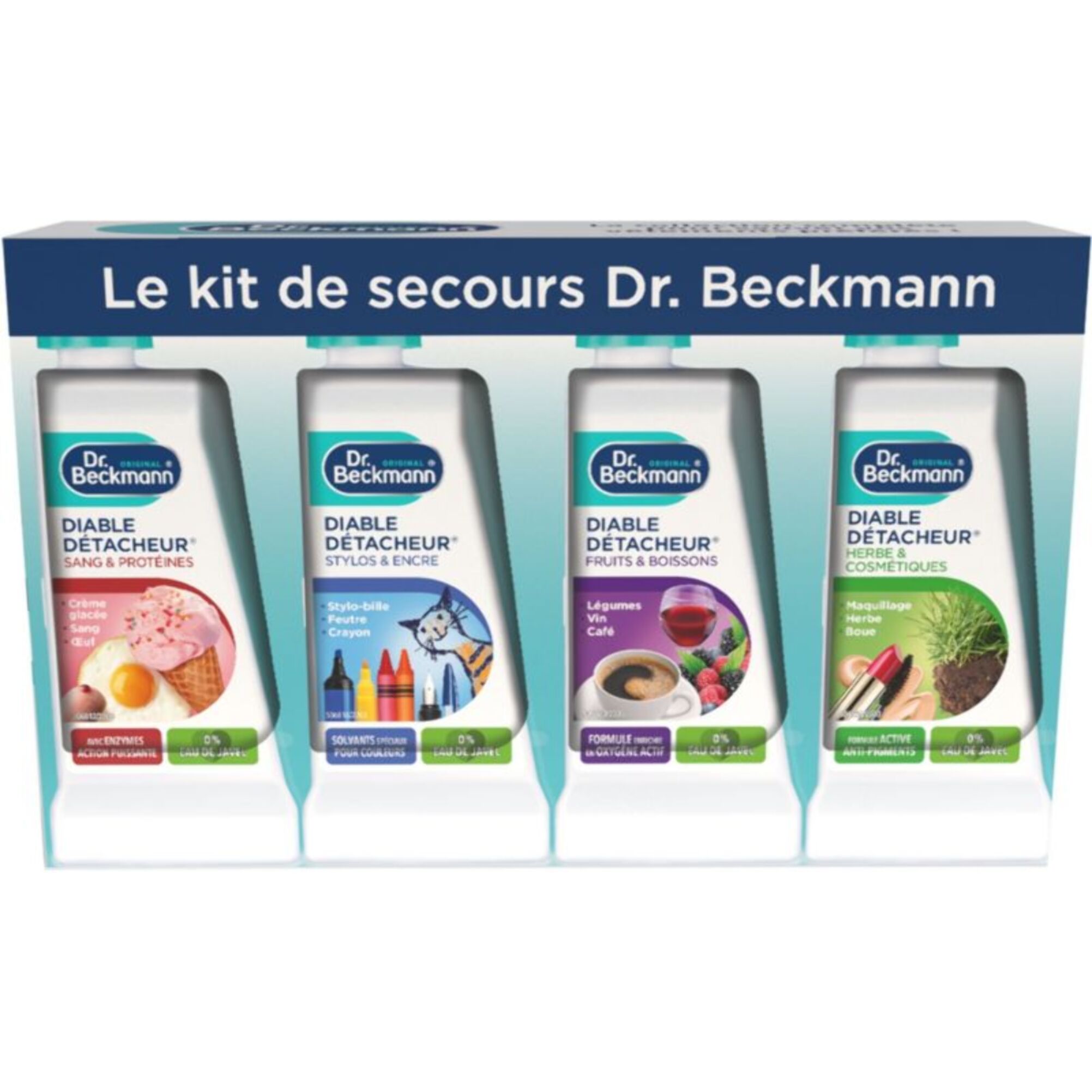 Détachant textile DR BECKMANN Le Kit de secours - Diables Détacheurs x8, couvre la plupart des tâches du quotidien