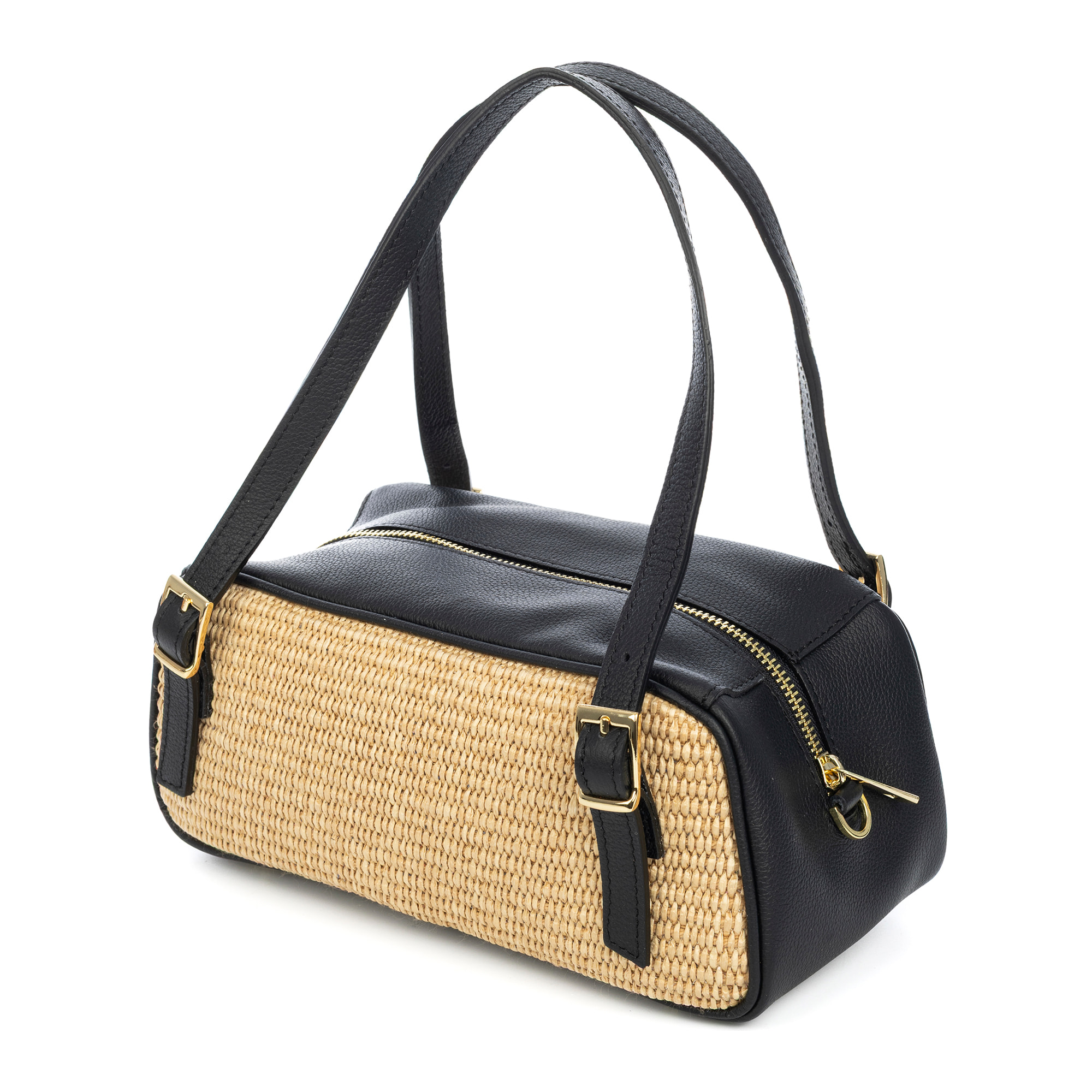 Avezzano bolso de mano mujer. Fabricado en piel, con parte anterior y posterior en paja.