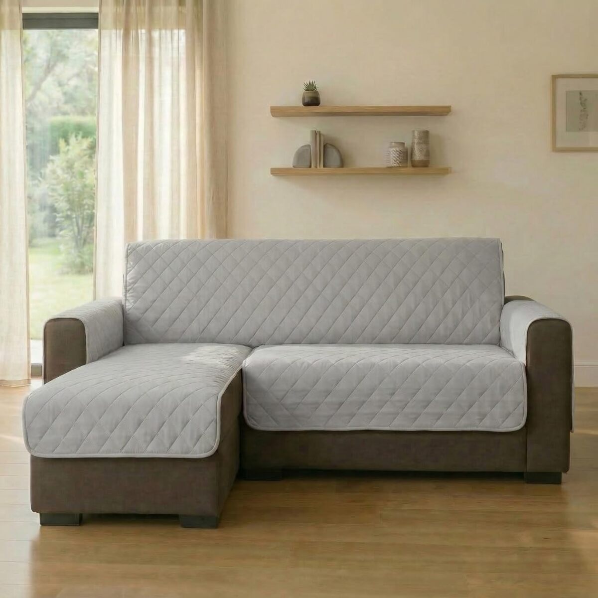 Copridivano 4 posti con penisola impermeabile e antimacchia, telo protettivo con braccioli adattabile a penisola destra e sinistra, ampia copertura per divani grandi, protegge da liquidi e sporco, facile da lavare, ideale per uso quotidiano e lunga durata