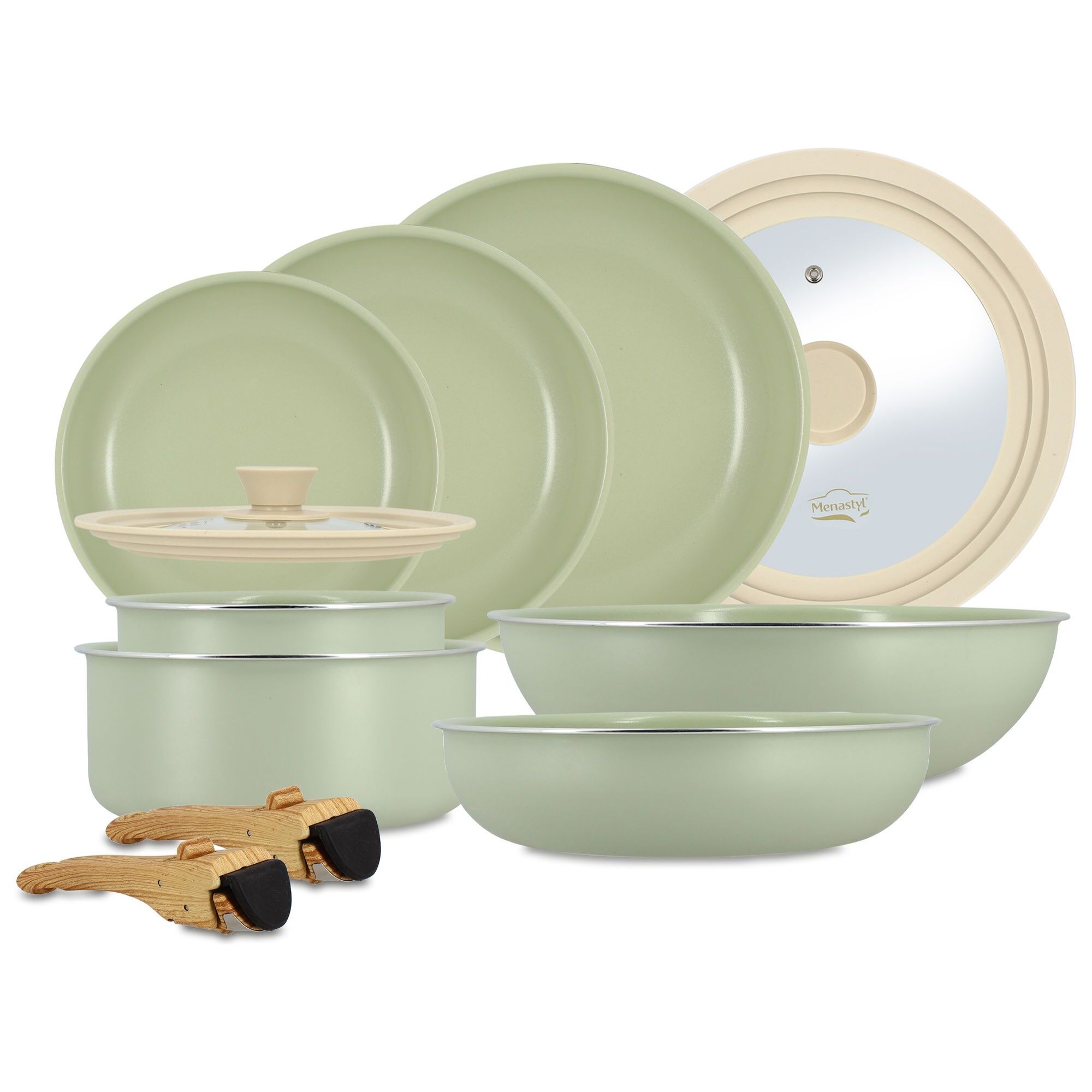 Batterie de cuisine 11 pièce amovible en aluminium celadon - tous feux CELADON