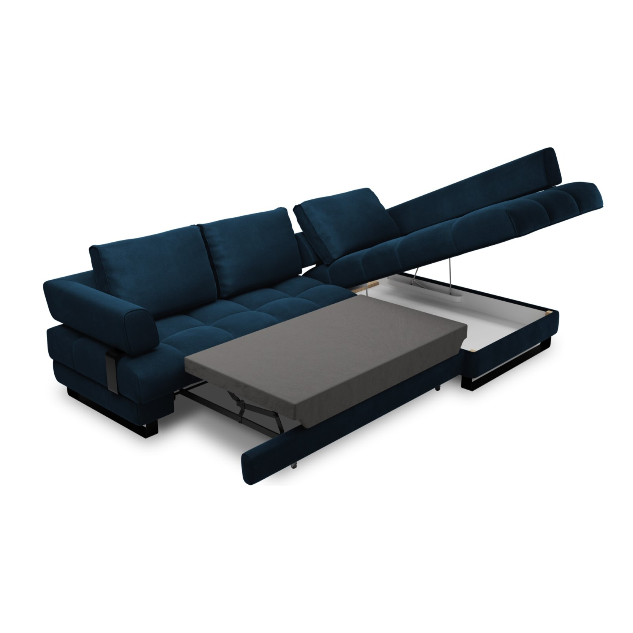Canapé d'angle droit convertible avec coffre de rangement "Clinton" 5 places en velours bleu roi