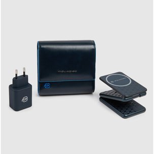 Piquadro Astuccio in pelle con caricabatterie 3in1 15W pieghevole e adattatore GaN 45W