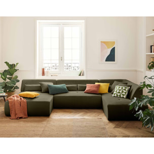 Onyx - canapé panoramique modulable d'angle droit 7 places - en velours côtelé - Vert
