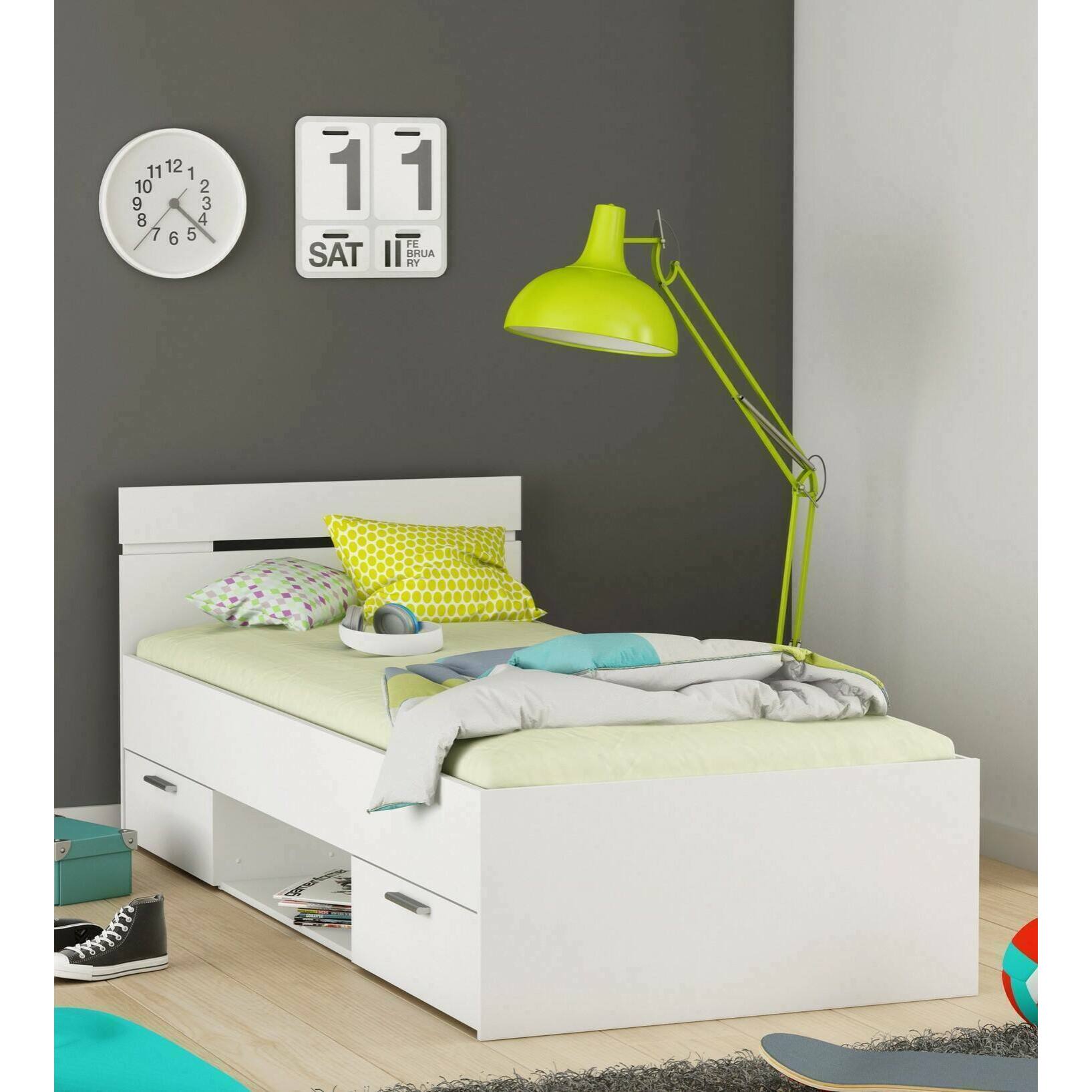 Letto singolo Zone, Sommier per camera da letto, Giroletto per stanza, Struttura porta materasso, 200x90 h74 cm, Bianco opaco